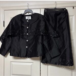 Serafina black cape jacket skirt suit NWOT